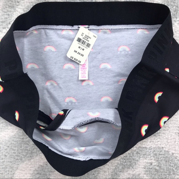 Victoria’s Secret Black Logo Hipster Panties Rainbow 🌈 Design Medium NWT! - Picture 3 of 5